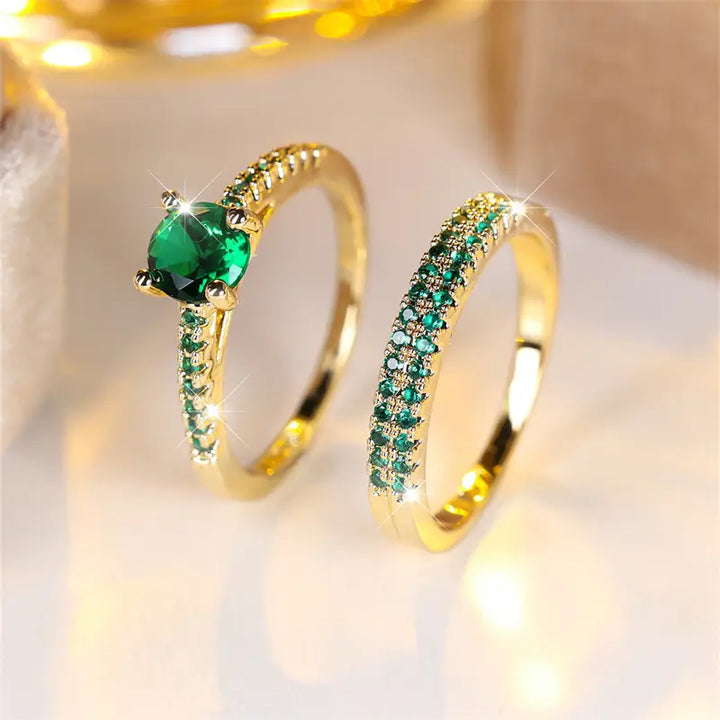 Duo Serena Smaragd Ringsett | Gull