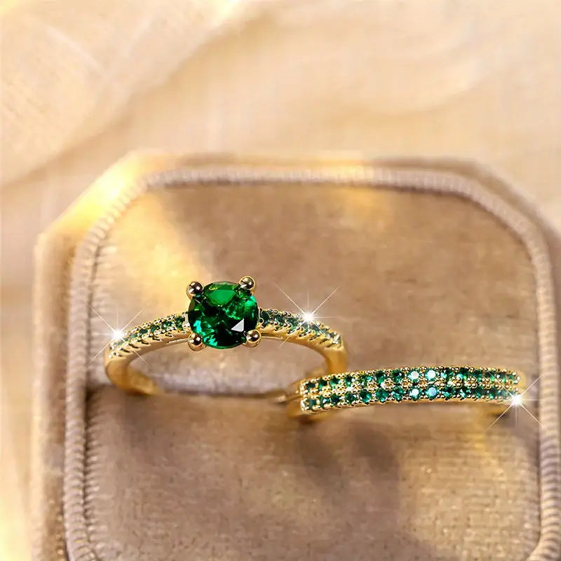 Duo Serena Smaragd Ringsett | Gull