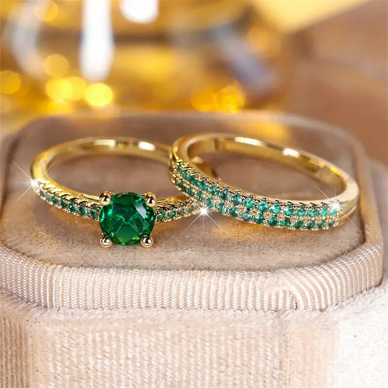 Duo Serena Smaragd Ringsett | Gull