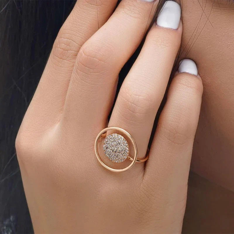 Unik ring for kvinner med full belagt zirkonium, rosa gull 585