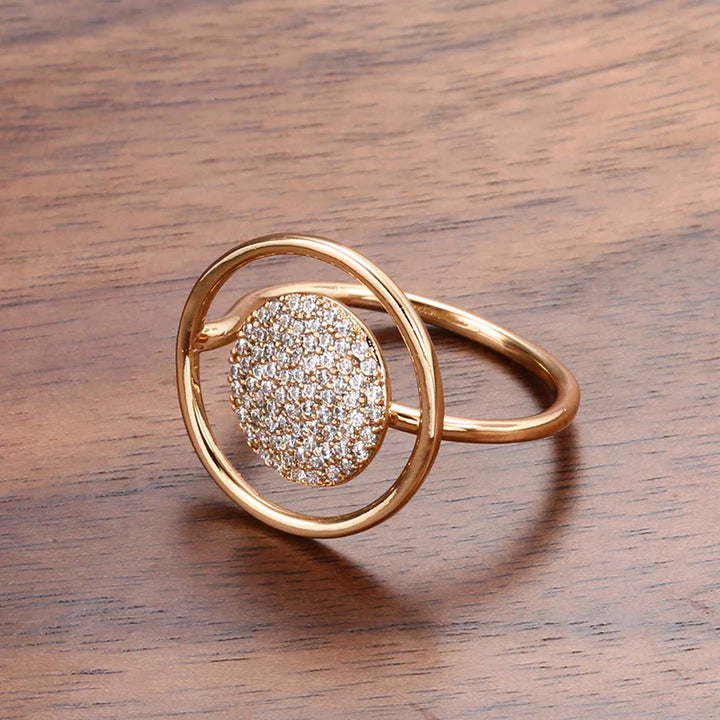 Unik ring for kvinner med full belagt zirkonium, rosa gull 585