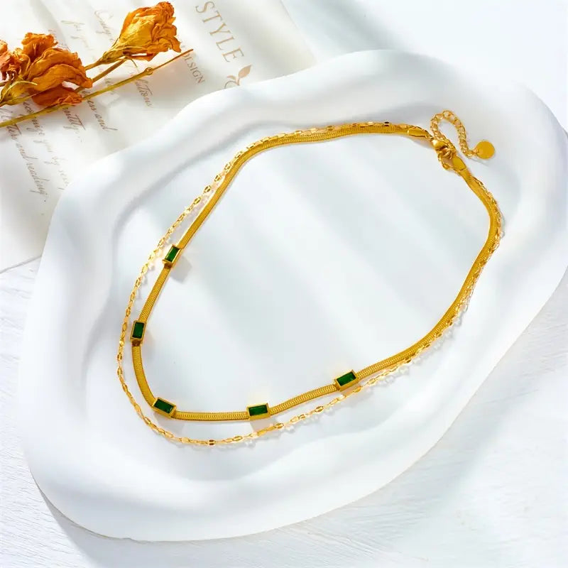 Retro Dobbel Lag Collier Sorella Gem | Gull