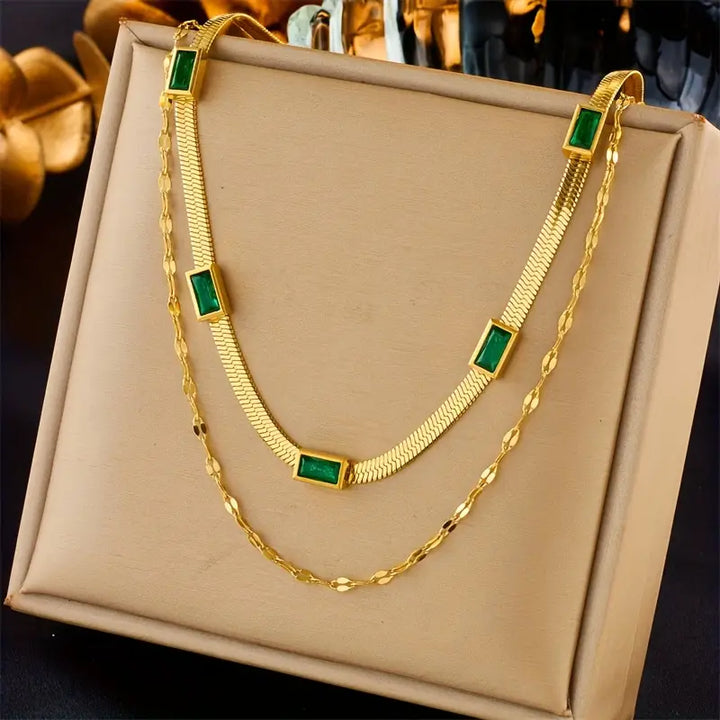 Retro Dobbel Lag Collier Sorella Gem | Gull