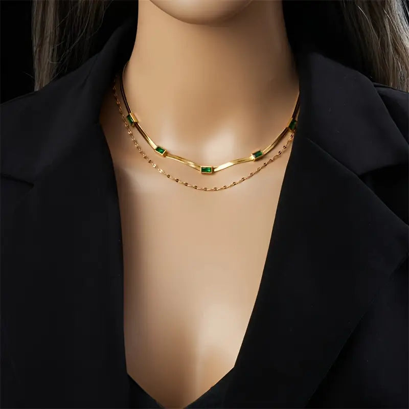 Retro Dobbel Lag Collier Sorella Gem | Gull
