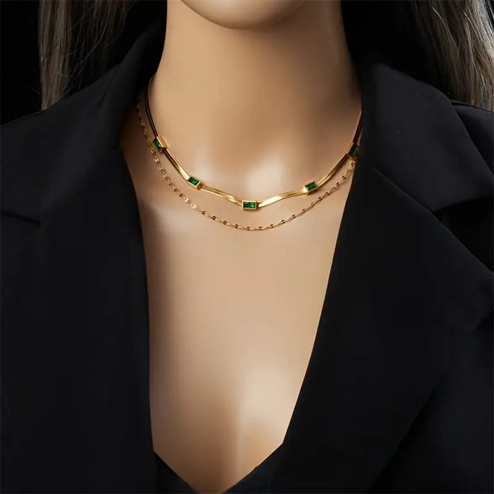 Retro Dobbel Lag Collier Sorella Gem | Gull