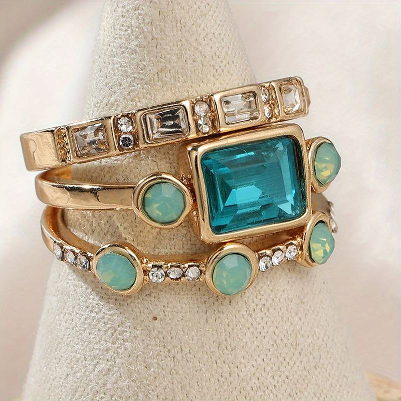 Vintage ringsett med blå zirkon